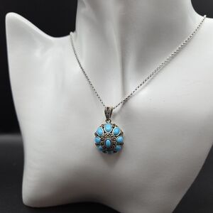 Turquoise Pendant With Marcasite Setting Along With An 18inch Necklace